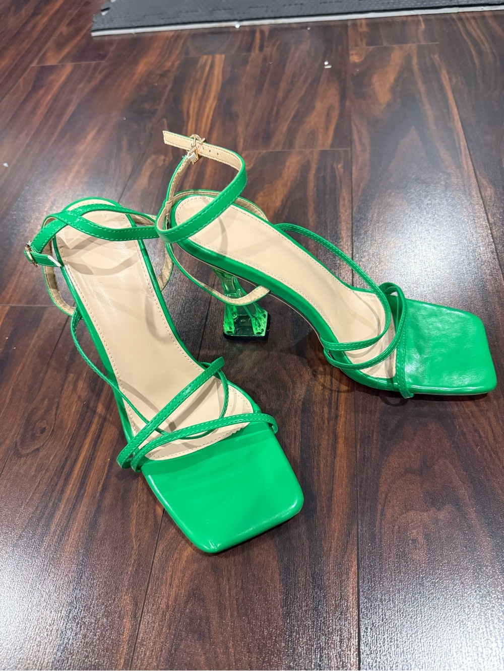 Green Strappy Block Heel Sandals